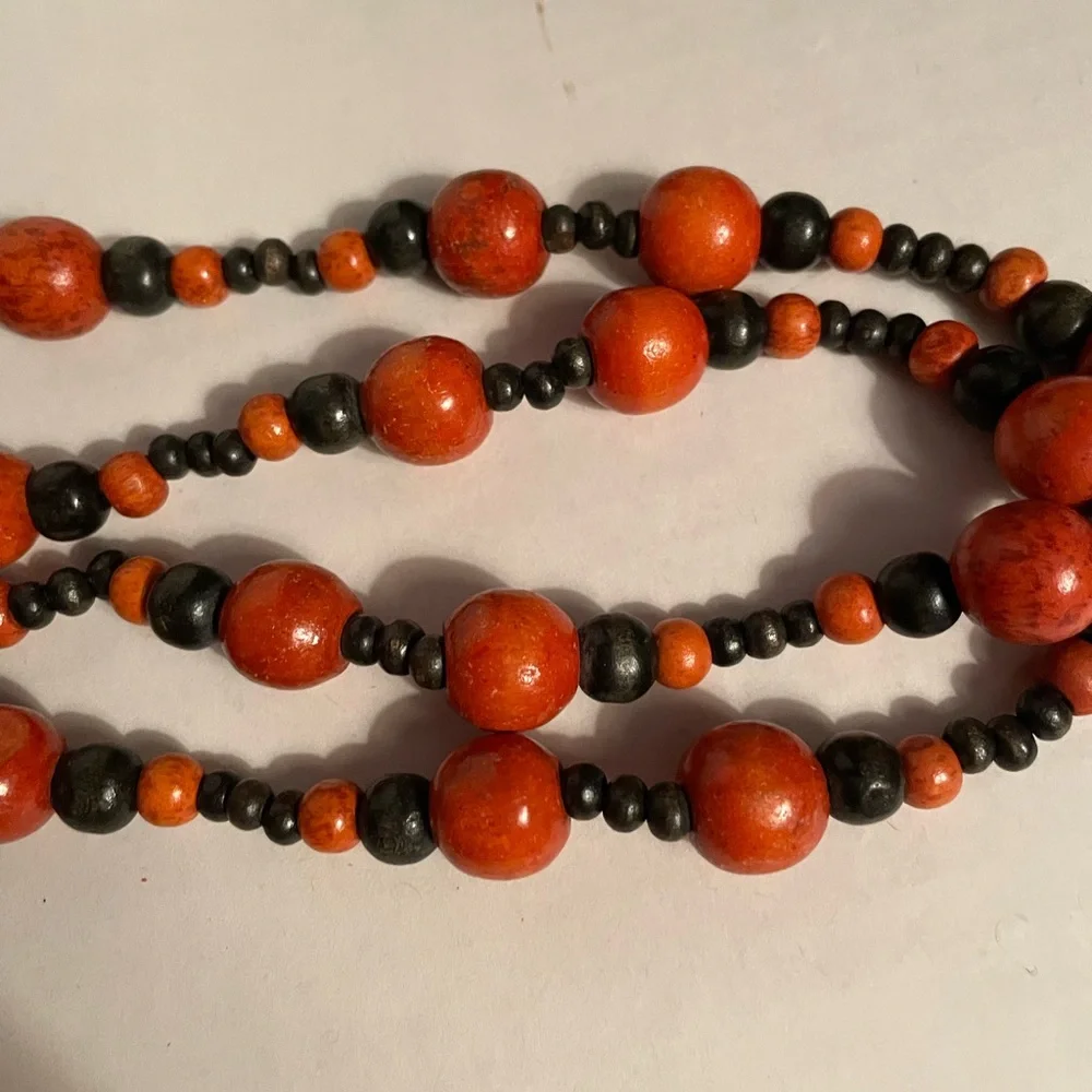 Bead Garlands for Decorating Tree/Tabletop/Mantel. Set of 2. Orange/Black